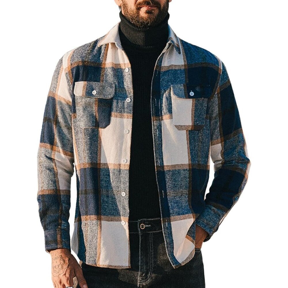 Mens Flannel Shirts Long Sleeve Plaid Jacket Button Down Shirt with Pockets